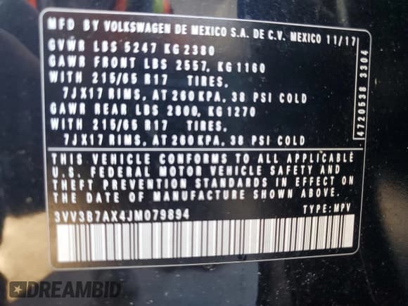 ✅ 2018 Volkswagen Tiguan SEL • VIN: 3VV3B7AX4JM079894 • Lot: 83991705. Listed on Copart with 91,278 mi. Free auction sales archive from the USA and detailed vehicle history report at DreamBid. Image 14.