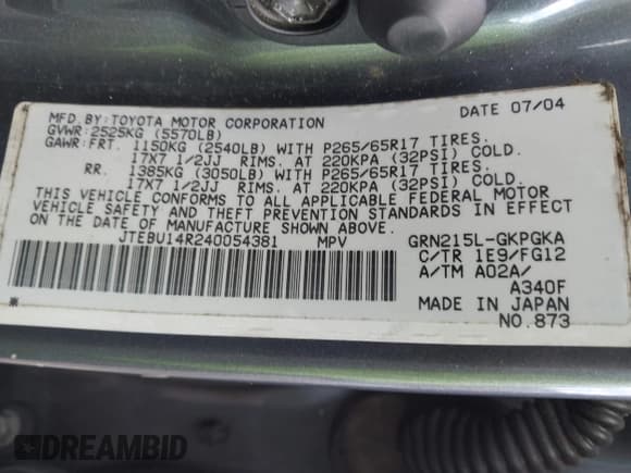 ✅ 2004 Toyota 4Runner SR5 Sport • VIN: JTEBU14R240054381 • Лот: 43582781. Опубликован ранее на IAAI с пробегом 244 828 миль. Бесплатный доступ к архиву аукционных продаж из США и подробный отчёт об истории автомобиля на DreamBid. Изображение 9.