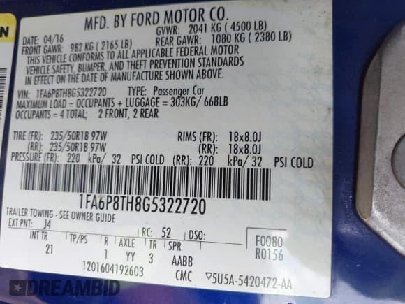 ✅ 2016 Ford Mustang EcoBoost • VIN: 1FA6P8TH8G5322720 • Lot: 43137791. Listed on IAAI with 117,147 mi. Free auction sales archive from the USA and detailed vehicle history report at DreamBid. Image 9.