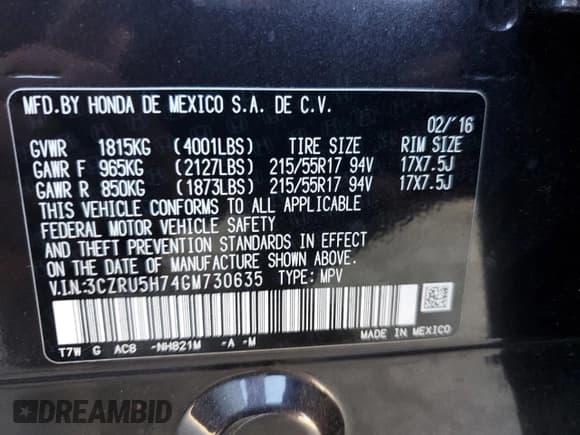 ✅ 2016 Honda HR-V EX-L • VIN: 3CZRU5H74GM730635 • Lot: 81159505. Listed on Copart with 136,206 mi. Free auction sales archive from the USA and detailed vehicle history report at DreamBid. Image 14.