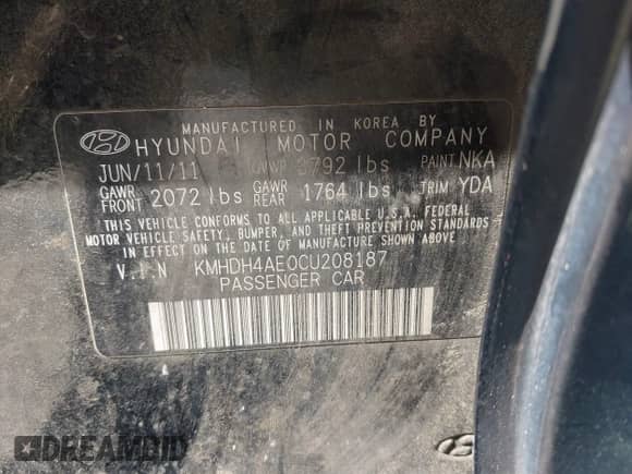 2012 Hyundai Elantra Limited с VIN KMHDH4AE0CU208187, выставлен на аукционе IAAI как лот 43470422 с пробегом 159 555 миль миль и . История ставок и продаж доступна на DreamBid. Изображение 9.