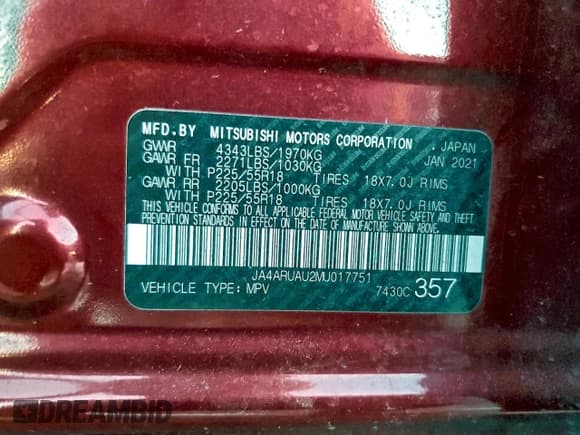 ✅ 2021 Mitsubishi Outlander ES • VIN: JA4ARUAU2MU017751 • Lot: 94427975. Listed on Copart with 114,104 mi. Free auction sales archive from the USA and detailed vehicle history report at DreamBid. Image 13.