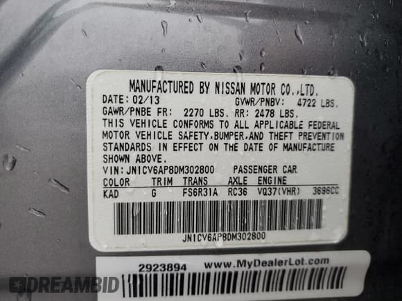 ✅ 2013 Infiniti G37 Journey • VIN: JN1CV6AP8DM302800 • Lot: 91103795. Listed on Copart with 75,690 mi. Free auction sales archive from the USA and detailed vehicle history report at DreamBid. Image 12.