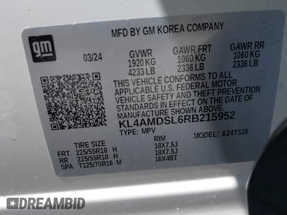 ✅ 2024 Buick Encore GX Sport Touring • VIN: KL4AMDSL6RB215952 • Lot: 43003662. Listed on IAAI with 8,395 mi. Free auction sales archive from the USA and detailed vehicle history report at DreamBid. Image 9.