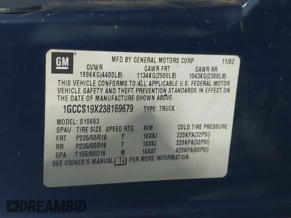 ✅ 2003 Chevrolet S-10 • VIN: 1GCCS19X238169679 • Лот: 41842156. Опубликован ранее на IAAI с пробегом 83 940 миль. Бесплатный доступ к архиву аукционных продаж из США и подробный отчёт об истории автомобиля на DreamBid. Изображение 9.