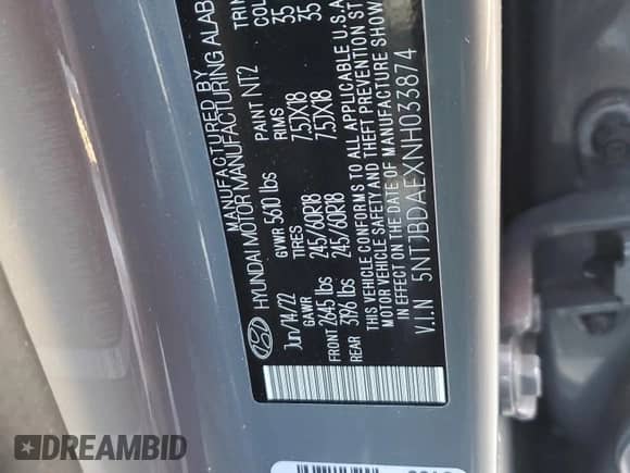 2022 Hyundai Santa Cruz SEL с VIN 5NTJBDAEXNH033874, выставлен на аукционе Copart как лот 41987655 с пробегом 24 807 миль миль и Списание • Salvage title. История ставок и продаж доступна на DreamBid. Изображение 13.