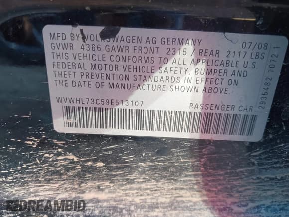 ✅ 2009 Volkswagen CC Luxury • VIN: WVWHL73C59E513107 • Lot: 43670060. Listed on IAAI with 177,870 mi. Free auction sales archive from the USA and detailed vehicle history report at DreamBid. Image 9.