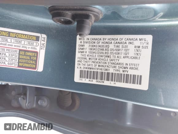 ✅ 2015 Honda CR-V EX-L • VIN: 2HKRM4H73FH610801 • Lot: 43463703. Listed on IAAI with 85,992 mi. Free auction sales archive from the USA and detailed vehicle history report at DreamBid. Image 9.