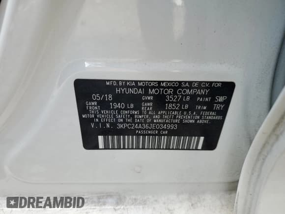 ✅ 2018 Hyundai Accent SEL • VIN: 3KPC24A36JE034993 • Лот: 76023374. Опубликован ранее на Copart с пробегом 85 233 миль. Бесплатный доступ к архиву аукционных продаж из США и подробный отчёт об истории автомобиля на DreamBid. Изображение 13.