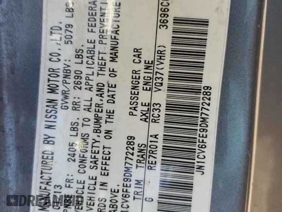 ✅ 2013 Infiniti G37 • VIN: JN1CV6FE9DM772289 • Lot: 69632265. Listed on Copart with 127,033 mi. Free auction sales archive from the USA and detailed vehicle history report at DreamBid. Image 12.