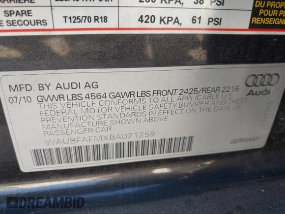 ✅ 2011 Audi A3 • VIN: WAUBFAFMXBA021259 • Lot: 43104503. Wystawiony na IAAI z przebiegiem 164 783 mil. Bezpłatny archiwum sprzedaży aukcyjnych z USA i szczegółowy raport historii pojazdu na DreamBid. Zdjęcie 9.