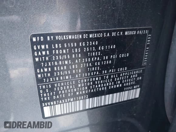 ✅ 2023 Volkswagen Tiguan SE • VIN: 3VVNB7AXXPM110972 • Лот: 43523635. Опубликован ранее на IAAI с пробегом 11 111 миль. Бесплатный доступ к архиву аукционных продаж из США и подробный отчёт об истории автомобиля на DreamBid. Изображение 9.