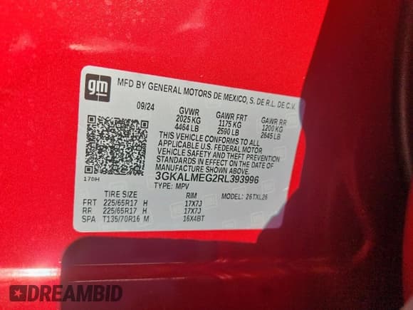 ✅ 2024 GMC Terrain SLE • VIN: 3GKALMEG2RL393996 • Lot: 84753285. Listed on Copart with 12,129 mi. Free auction sales archive from the USA and detailed vehicle history report at DreamBid. Image 13.