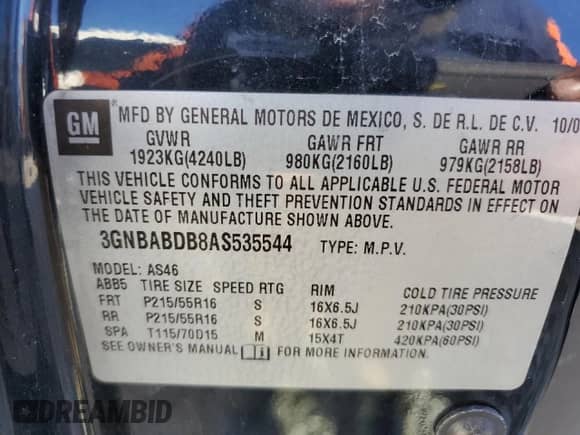 ✅ 2010 Chevrolet HHR 1LT • VIN: 3GNBABDB8AS535544 • Лот: 81397964. Размещён на Copart с пробегом 185 119 миль миль. Получите бесплатный доступ к архиву аукционных продаж из США и посмотрите подробный отчёт об истории автомобиля на DreamBid. Изображение 13.