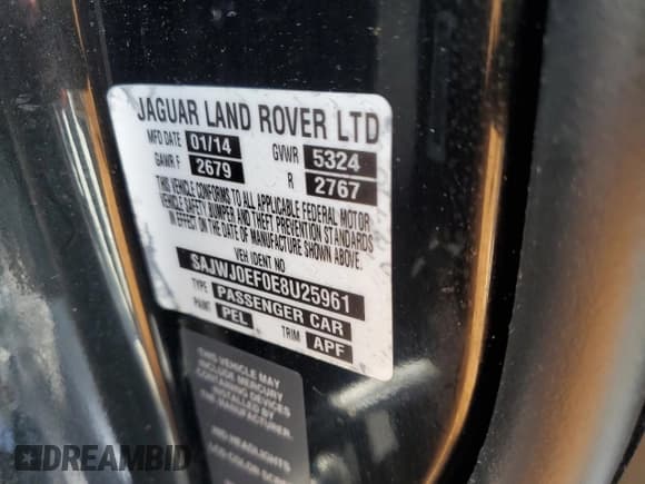 ✅ 2014 Jaguar XF SC • VIN: SAJWJ0EF0E8U25961 • Lot: 60347415. Listed on Copart with 71 mi. Free auction sales archive from the USA and detailed vehicle history report at DreamBid. Image 13.