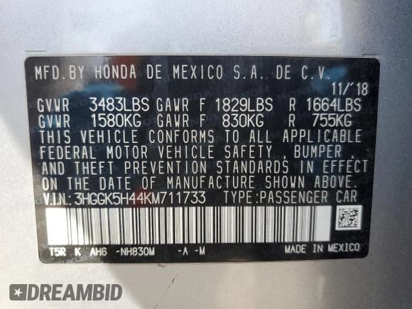 ✅ 2019 Honda Fit LX • VIN: 3HGGK5H44KM711733 • Lot: 57655715. Listed on Copart with 65,099 mi. Free auction sales archive from the USA and detailed vehicle history report at DreamBid. Image 13.