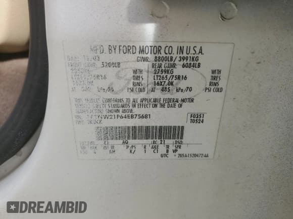 ✅ 2004 Ford F-250 XL • VIN: 1FTNW21P64EB75681 • Lot: 67366875. Wystawiony na Copart z przebiegiem 287 428 mil. Bezpłatny archiwum sprzedaży aukcyjnych z USA i szczegółowy raport historii pojazdu na DreamBid. Zdjęcie 13.