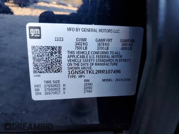 2024 Chevrolet Tahoe High Country с VIN 1GNSKTKL2RR107496, выставлен на аукционе Copart как лот 81970994 с пробегом 8 827 миль миль и Списание • Salvage title. История ставок и продаж доступна на DreamBid. Изображение 13.