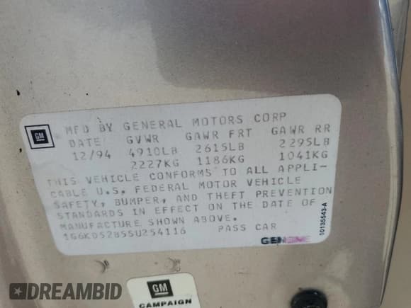 ✅ 1995 Cadillac DeVille • VIN: 1G6KD52B5SU254116 • Lot: 70059295. Wystawiony na Copart z przebiegiem 188 775 mil. Bezpłatny archiwum sprzedaży aukcyjnych z USA i szczegółowy raport historii pojazdu na DreamBid. Zdjęcie 12.