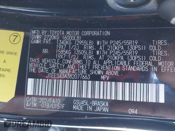 ✅ 2008 Toyota Highlander Sport • VIN: JTEES43A382077663 • Lot: 43535232. Listed on IAAI with 216,372 mi. Free auction sales archive from the USA and detailed vehicle history report at DreamBid. Image 9.