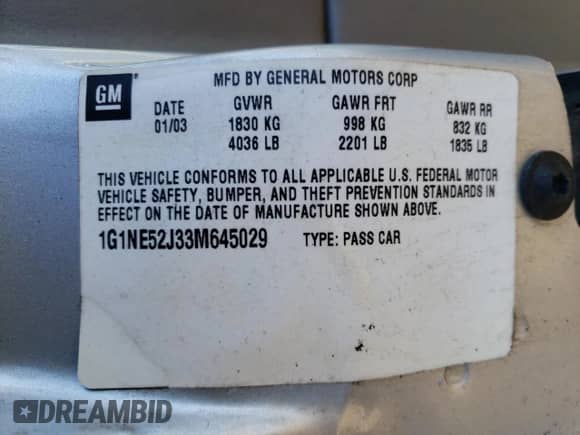 2003 Chevrolet Malibu LS z VIN 1G1NE52J33M645029, wystawiony jako Copart lot #46827045 z przebiegiem Nie podano mil oraz Czysty tytuł • Clean title. Historia ofert i sprzedaży dostępna na DreamBid. Obrazek 12.