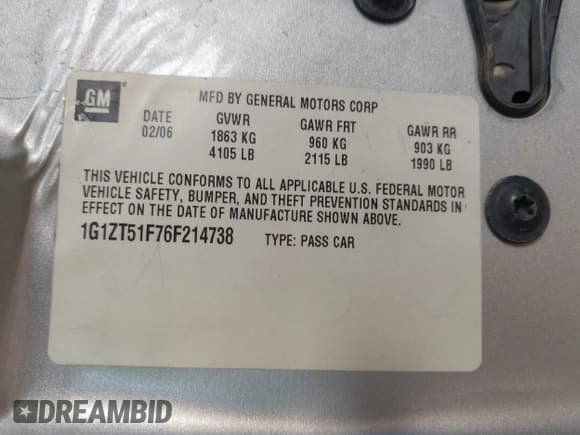 ✅ 2006 Chevrolet Malibu 0LT • VIN: 1G1ZT51F76F214738 • Lot: 43627703. Listed on IAAI with 207,023 mi. Free auction sales archive from the USA and detailed vehicle history report at DreamBid. Image 9.