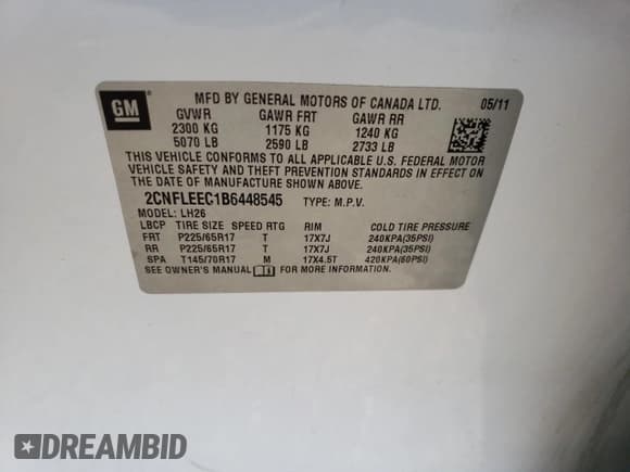 ✅ 2011 Chevrolet Equinox 1LT • VIN: 2CNFLEEC1B6448545 • Лот: 66569024. Опубликован ранее на Copart с пробегом Не указан. Бесплатный доступ к архиву аукционных продаж из США и подробный отчёт об истории автомобиля на DreamBid. Изображение 15.