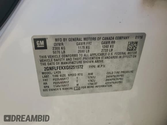 ✅ 2016 Chevrolet Equinox LT • VIN: 2GNFLFEKXG6251972 • Лот: 85086375. Опубликован ранее на Copart с пробегом 153 539 миль. Бесплатный доступ к архиву аукционных продаж из США и подробный отчёт об истории автомобиля на DreamBid. Изображение 13.