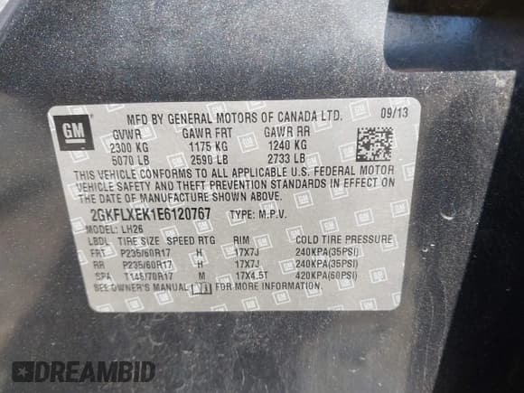 ✅ 2014 GMC Terrain SLT • VIN: 2GKFLXEK1E6120767 • Lot: 43161681. Listed on IAAI with 139,484 mi. Free auction sales archive from the USA and detailed vehicle history report at DreamBid. Image 9.