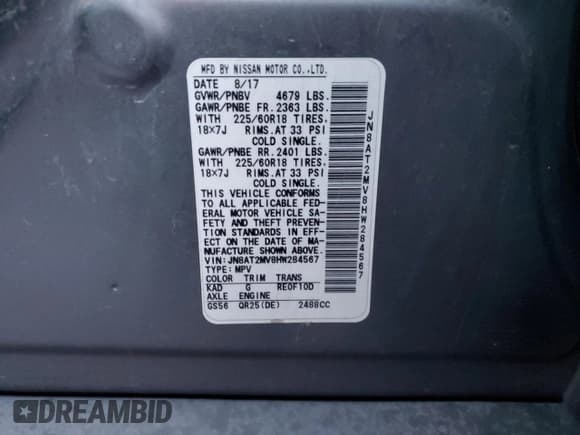 ✅ 2017 Nissan Rogue SL • VIN: JN8AT2MV8HW284567 • Lot: 91808285. Wystawiony na Copart z przebiegiem 88 710 mil. Bezpłatny archiwum sprzedaży aukcyjnych z USA i szczegółowy raport historii pojazdu na DreamBid. Zdjęcie 14.