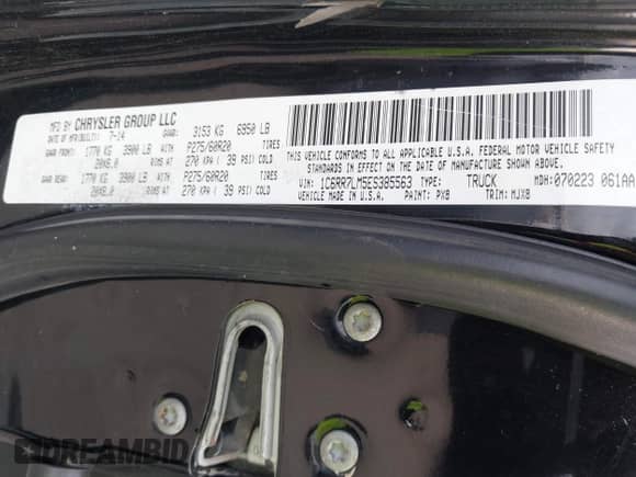 2014 Ram 1500 Big Horn with VIN 1C6RR7LM5ES385563, listed as a IAAI auction lot 43540358 with 184,258 mi miles and . Bid and sale history available at DreamBid. Image 9.