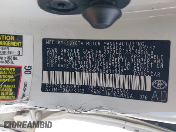 ✅ 2017 Toyota Corolla SE • VIN: 2T1BURHE7HC831837 • Lot: 43421196. Wystawiony na IAAI z przebiegiem 90 274 mil. Bezpłatny archiwum sprzedaży aukcyjnych z USA i szczegółowy raport historii pojazdu na DreamBid. Zdjęcie 9.