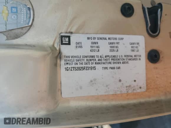 2005 Chevrolet Malibu LS z VIN 1G1ZT52825F231915, wystawiony jako Copart lot #77002194 z przebiegiem 327 023 mil mil oraz Szkoda całkowita • Salvage title. Historia ofert i sprzedaży dostępna na DreamBid. Obrazek 15.