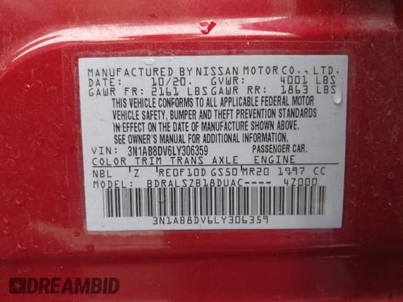 ✅ 2020 Nissan Sentra SR • VIN: 3N1AB8DV6LY306359 • Lot: 42402723. Listed on IAAI with 134,493 mi. Free auction sales archive from the USA and detailed vehicle history report at DreamBid. Image 9.