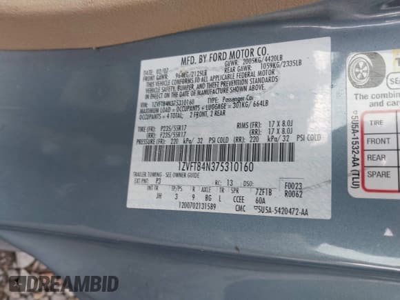 ✅ 2007 Ford Mustang Deluxe • VIN: 1ZVFT84N375310160 • Lot: 43340009. Listed on IAAI with 91,517 mi. Free auction sales archive from the USA and detailed vehicle history report at DreamBid. Image 9.