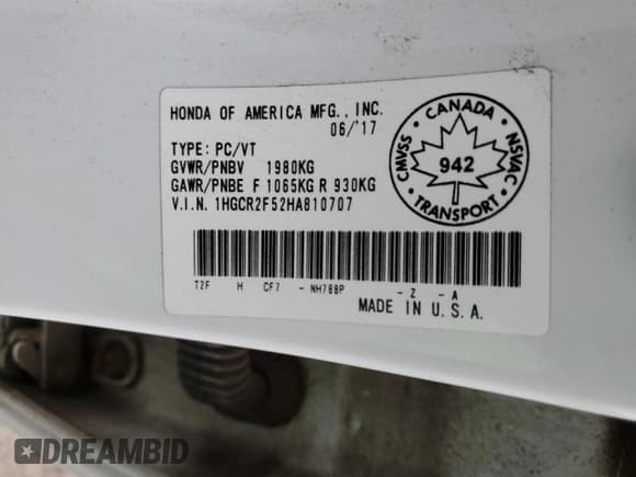 ✅ 2017 Honda Accord Sport • VIN: 1HGCR2F52HA810707 • Lot: 82618995. Listed on Copart with 124,374 mi. Free auction sales archive from the USA and detailed vehicle history report at DreamBid. Image 13.