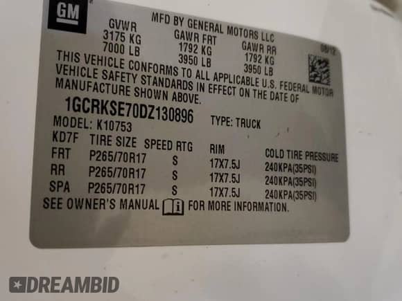 2013 Chevrolet Silverado 1500 LT с VIN 1GCRKSE70DZ130896, выставлен на аукционе Copart как лот 82601755 с пробегом Не указан миль и Списание • Salvage title. История ставок и продаж доступна на DreamBid. Изображение 12.