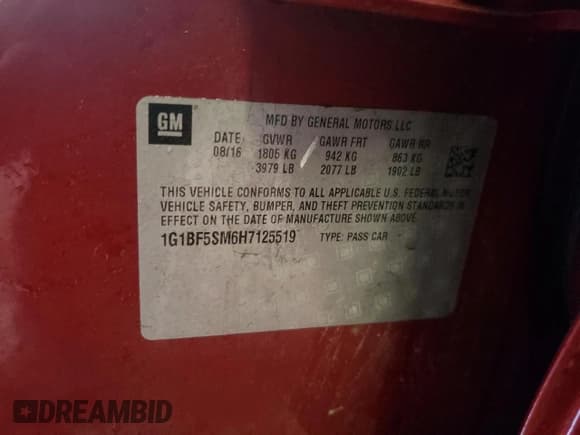 ✅ 2017 Chevrolet Cruze Premier • VIN: 1G1BF5SM6H7125519 • Lot: 37583243. Listed on Copart with 43,672 mi. Free auction sales archive from the USA and detailed vehicle history report at DreamBid. Image 12.