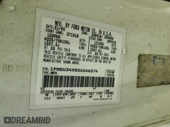 ✅ 1995 Ford Explorer Eddie Bauer • VIN: 1FMDU34X8SUA46374 • Lot: 43760355. Listed on Copart with 157,174 mi. Free auction sales archive from the USA and detailed vehicle history report at DreamBid. Image 13.