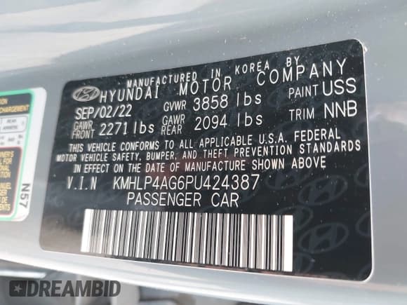 ✅ 2023 Hyundai Elantra Limited • VIN: KMHLP4AG6PU424387 • Lot: 43230596. Listed on IAAI with 47,216 mi. Free auction sales archive from the USA and detailed vehicle history report at DreamBid. Image 9.