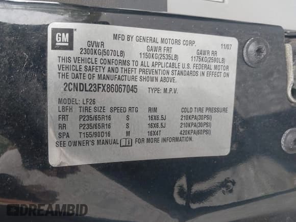 ✅ 2008 Chevrolet Equinox LS • VIN: 2CNDL23FX86067045 • Лот: 42024362. Опубликован ранее на IAAI с пробегом 142 671 миль. Бесплатный доступ к архиву аукционных продаж из США и подробный отчёт об истории автомобиля на DreamBid. Изображение 9.