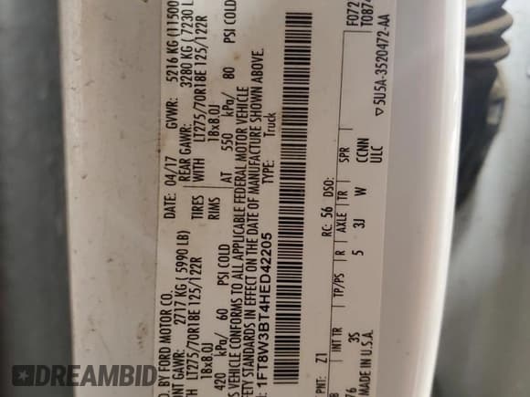 ✅ 2017 Ford F-350 Lariat • VIN: 1FT8W3BT4HED42205 • Lot: 91011055. Listed on Copart with Not provided. Free auction sales archive from the USA and detailed vehicle history report at DreamBid. Image 13.