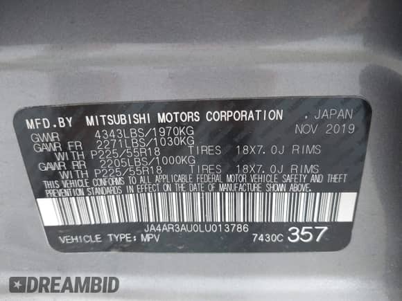 2020 Mitsubishi Outlander ES с VIN JA4AR3AU0LU013786, выставлен на аукционе IAAI как лот 42320892 с пробегом 45 327 миль миль и . История ставок и продаж доступна на DreamBid. Изображение 9.