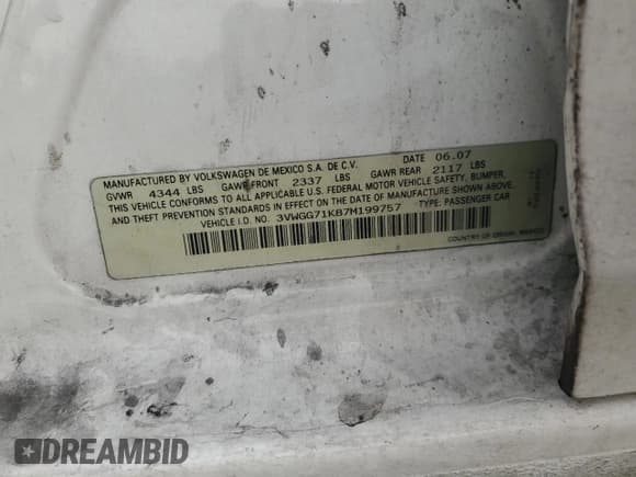 ✅ 2007 Volkswagen Jetta • VIN: 3VWGG71K87M199757 • Лот: 43032865. Опубликован ранее на Copart с пробегом 207 674 миль. Бесплатный доступ к архиву аукционных продаж из США и подробный отчёт об истории автомобиля на DreamBid. Изображение 14.