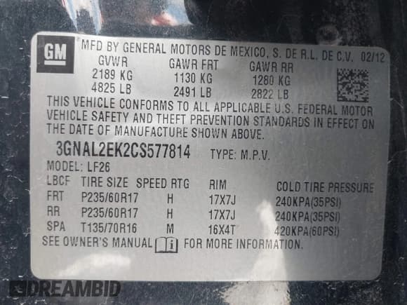 ✅ 2012 Chevrolet Captiva Sport LS • VIN: 3GNAL2EK2CS577814 • Lot: 42045972. Wystawiony na IAAI z przebiegiem 94 020 mil. Bezpłatny archiwum sprzedaży aukcyjnych z USA i szczegółowy raport historii pojazdu na DreamBid. Zdjęcie 9.