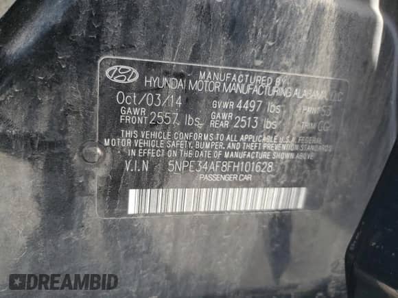 2015 Hyundai Sonata Sport with VIN 5NPE34AF8FH101628, listed as a Copart auction lot 64240665 with 157,021 mi miles and Salvage title. Bid and sale history available at DreamBid. Image 13.