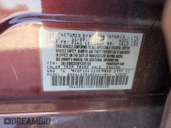 ✅ 2022 Nissan Sentra SV • VIN: 3N1AB8CV0NY308158 • Lot: 82506555. Listed on Copart with 10,786 mi. Free auction sales archive from the USA and detailed vehicle history report at DreamBid. Image 12.