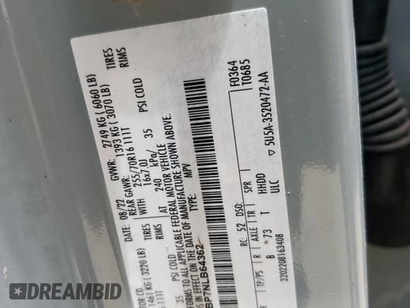 ✅ 2022 Ford Bronco • VIN: 1FMEE5BP7NLB64362 • Lot: 64240595. Listed on Copart with Not provided. Free auction sales archive from the USA and detailed vehicle history report at DreamBid. Image 13.