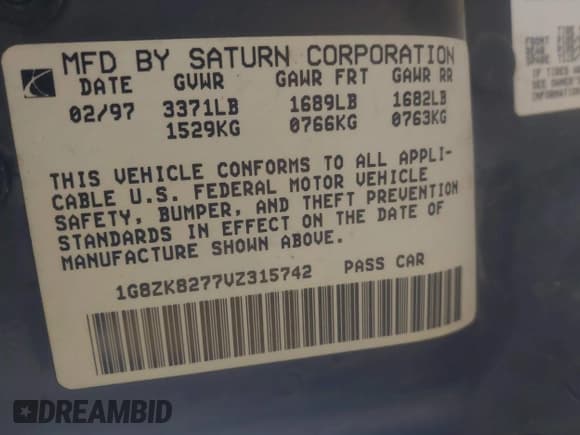 ✅ 1997 Saturn SW • VIN: 1G8ZK8277VZ315742 • Лот: 43816666. Опубликован ранее на IAAI с пробегом 88 923 миль. Бесплатный доступ к архиву аукционных продаж из США и подробный отчёт об истории автомобиля на DreamBid. Изображение 9.