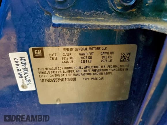 ✅ 2017 Chevrolet Volt LT • VIN: 1G1RC6S53HU105008 • Лот: 96266315. Опубликован ранее на Copart с пробегом 68 171 миль. Бесплатный доступ к архиву аукционных продаж из США и подробный отчёт об истории автомобиля на DreamBid. Изображение 12.